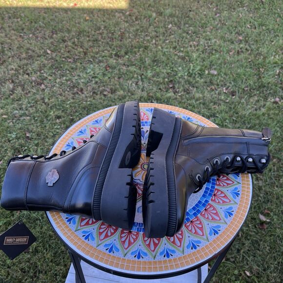 Harley-Davidson Women’s Sz 7 Kavan Lace Side-Zip Ankle Boot D65001 Black Leather - Picture 7 of 10